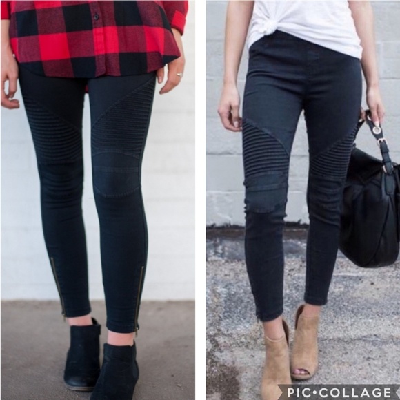 Pants - Black Moto Leggings with Ankle Zipper